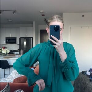 Elegant Teal Blouse with Pleated Details